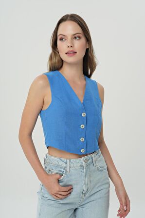 Saks Mavi  Düğmeli Yelek 75427-189