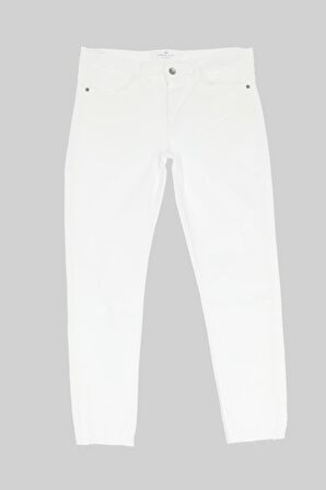 Naomi Beyaz Yüksek Bel Patı Fermuarlı Paçası Kesikli Jean Pantolon C 4526-055