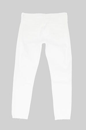 Naomi Beyaz Yüksek Bel Patı Fermuarlı Paçası Kesikli Jean Pantolon C 4526-055