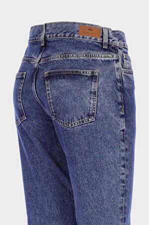 Sydney Orta Mavi Yüksek Bel Patı Fermuarlı Slim Straight Jean Pantolon C 4529-062
