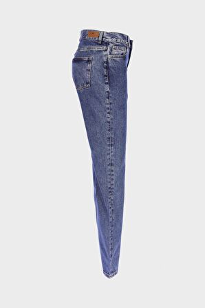 Sydney Orta Mavi Yüksek Bel Patı Fermuarlı Slim Straight Jean Pantolon C 4529-062