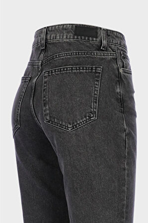 Weslie Yüksek Bel Antrasit Dizi Yıpratmalı Patı Düğmeli Wideleg Jean Pantolon C 4530-080