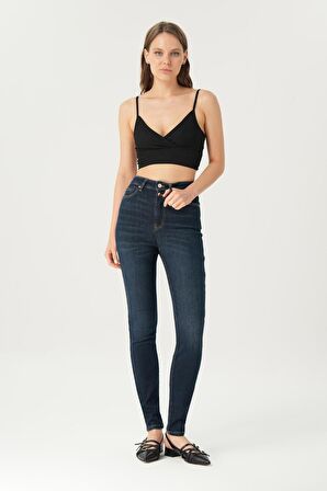 Judy Koyu Yüksek Bel Patı Fermuarlı Çift Düğmeli Push-Up Detaylı Skinny Fit Jean Pantolon C 4521-200