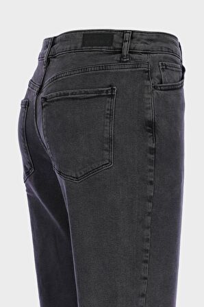 Eliza Cropped Antrasit Yüksek Bel Paçası Kesikli Straight Fit Jean Pantolon C 4518-088