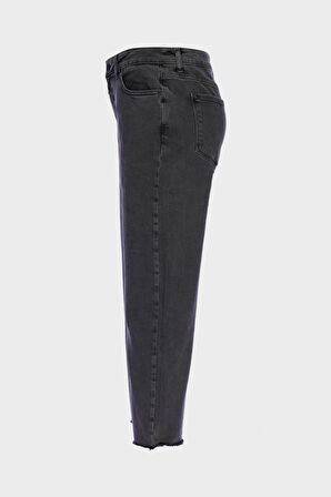 Eliza Cropped Antrasit Yüksek Bel Paçası Kesikli Straight Fit Jean Pantolon C 4518-088
