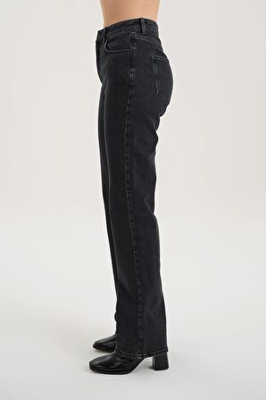 Antrasit Yüksek Bel Patı Fermuarlı Vintage Straight Fit Jean Pantolon C 4931-005