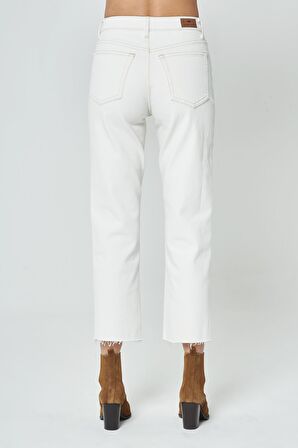 Eliza Cropped Ekru Paçası Kesik Yüksek Bel Straight Fit Fermuarlı Jean Pantolon C 4518-064