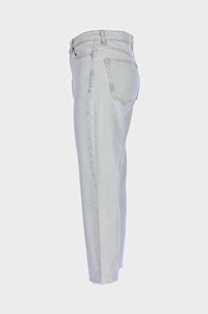  Eliza Cropped Buz Mavi Paçası Kesik Yüksek Bel Straight Fit Düğmeli Jean Pantolon C 4518-091