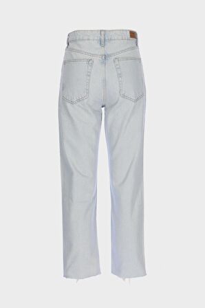  Eliza Cropped Buz Mavi Paçası Kesik Yüksek Bel Straight Fit Düğmeli Jean Pantolon C 4518-091
