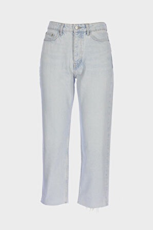  Eliza Cropped Buz Mavi Paçası Kesik Yüksek Bel Straight Fit Düğmeli Jean Pantolon C 4518-091