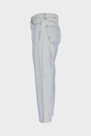  Eliza Cropped Buz Mavi Paçası Kesik Yüksek Bel Straight Fit Düğmeli Jean Pantolon C 4518-091