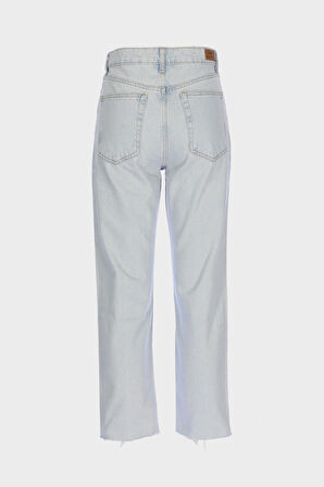  Eliza Cropped Buz Mavi Paçası Kesik Yüksek Bel Straight Fit Düğmeli Jean Pantolon C 4518-091