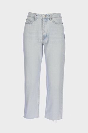  Eliza Cropped Buz Mavi Paçası Kesik Yüksek Bel Straight Fit Düğmeli Jean Pantolon C 4518-091
