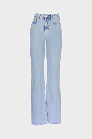 Açık Mavi Yüksek Bel Patı Fermuarlı Vintage Straight Fit Jean Pantolon C 4931-007
