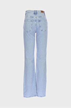 Açık Mavi Yüksek Bel Patı Fermuarlı Vintage Straight Fit Jean Pantolon C 4931-007