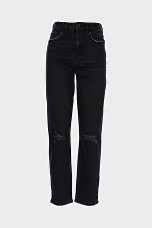 Sydney Antrasit Yüksek Bel Patı Fermuarlı Yıpratma Detaylı Slim Straight Jean Pantolon C 4529-072