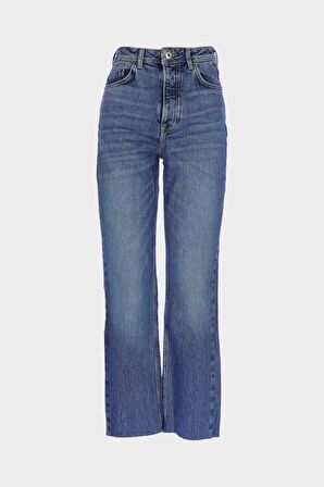 Eliza Cropped Orta Mavi Yüksek Bel Straight Fit Fermuarlı Jean Pantolon C 4518-099