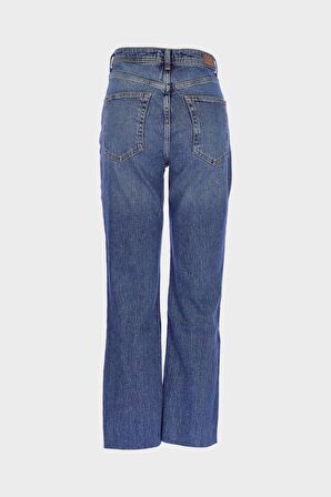 Eliza Cropped Orta Mavi Yüksek Bel Straight Fit Fermuarlı Jean Pantolon C 4518-099