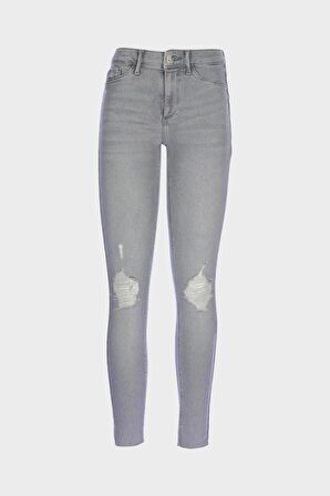 Judy Gri Yüksek Bel Yıpratmalı Patı Fermuarlı Skinny Fit Jean Pantolon C 4521-238