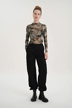 Kadın Siyah Paraşüt Jean Pantolon C 4807-013