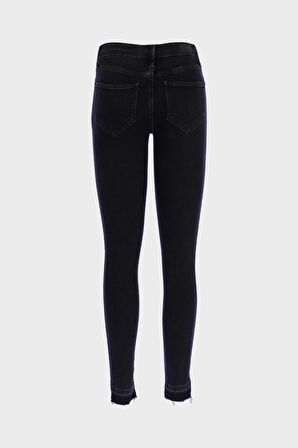 Judy Siyah Yüksek Bel Paçası Kesikli Patı Fermuarlı Jean Pantolon C 4521-250