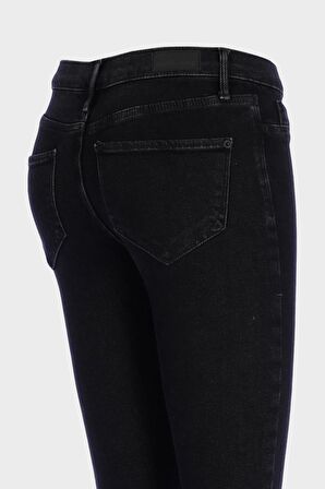 Judy Siyah Yüksek Bel Paçası Kesikli Patı Fermuarlı Jean Pantolon C 4521-250