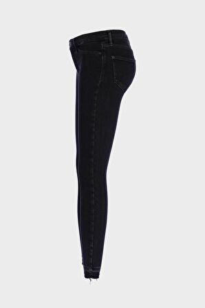 Judy Siyah Yüksek Bel Paçası Kesikli Patı Fermuarlı Jean Pantolon C 4521-250