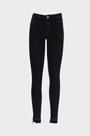 Judy Siyah Yüksek Bel Paçası Kesikli Patı Fermuarlı Jean Pantolon C 4521-250