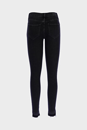 Judy Siyah Yüksek Bel Paçası Kesikli Patı Fermuarlı Jean Pantolon C 4521-250