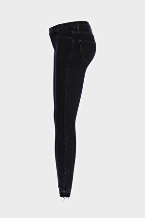 Judy Siyah Yüksek Bel Paçası Kesikli Patı Fermuarlı Jean Pantolon C 4521-250