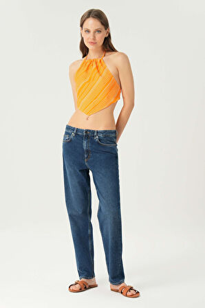 Koyu Mavi Düşük Bel Patı Fermuarlı Slim Fit Jean Pantolon  C 4934-006
