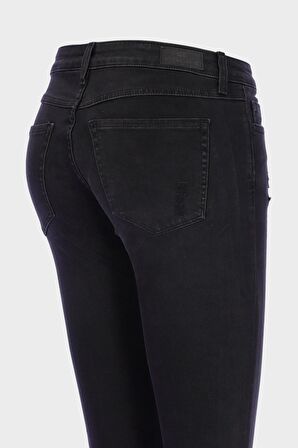 Naomi Siyah Normal Bel Paçası Kesikli Patı Fermuarlı Jean Pantolon C 4526-060