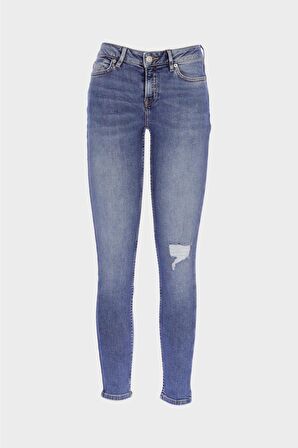 Judy Orta Mavi Yüksek Bel Yıpratma Detaylı Skinny Fit Jean Pantolon C 4521-253
