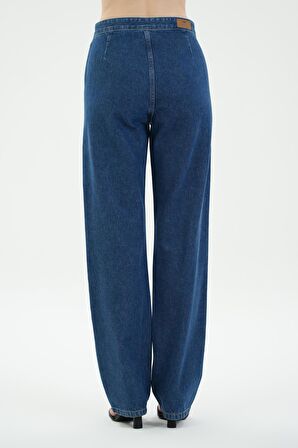 Diana Koyu Mavi Yüksek Bel Patı Düğme Detaylı Dad Straight Jean Pantolon C 4517-104