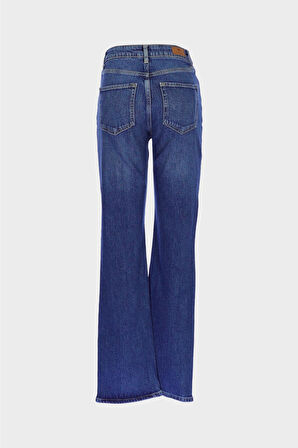 Orta Mavi Yüksek Bel Patı Fermuarlı Vintage Straight Fit Jean Pantolon C 4931-009