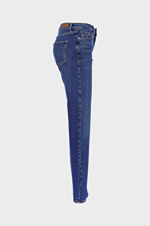 Orta Mavi Yüksek Bel Patı Fermuarlı Vintage Straight Fit Jean Pantolon C 4931-009