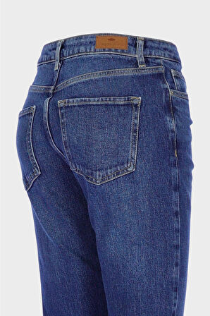 Orta Mavi Yüksek Bel Patı Fermuarlı Vintage Straight Fit Jean Pantolon C 4931-009