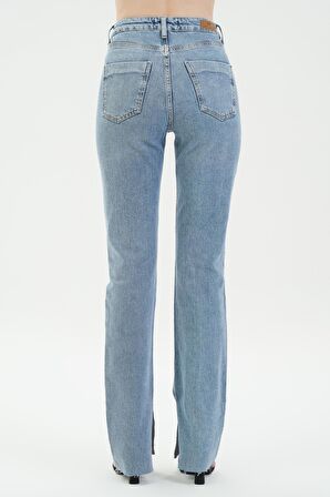 Açık Mavi Yüksek Bel Patı Fermuarlı Slim Straight Jean Pantolon C 4556-027