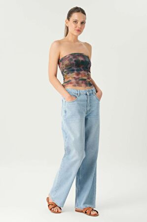 Açık Mavi Normal Bel Patı Düğmeli Loose Fit Jean Pantolon C 4809-007