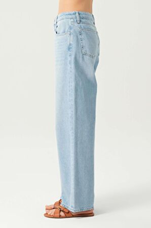 Açık Mavi Normal Bel Patı Düğmeli Loose Fit Jean Pantolon C 4809-007