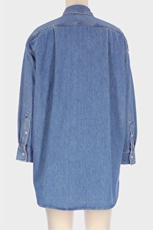 Açık Mavi Uzun Kol Patı Düğmeli Oversize Jean Gömlek C 4538-231