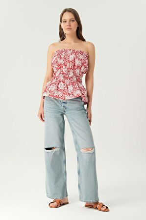 Açık Mavi Normal Bel Patı Düğmeli Dizi Kesikli Loose Fit Jean Pantolon C 4934-016