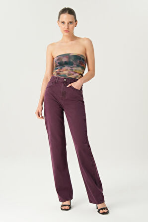 Diana Mürdüm Yüksel Bel Patı Fermuarlı Dad Straight Fit Pantolon C 4517-113