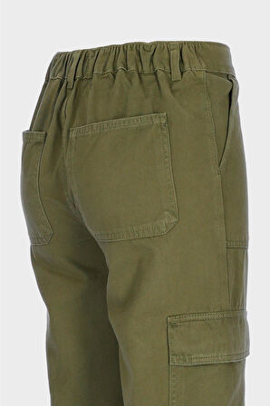 Hazel Haki Yüksek Bel Beli Lastikli Patı Fermuarlı Straight Jean Pantolon C 4527-021