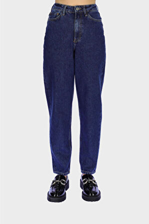 Ariana Orta Mavi Yüksek Bel Patı Fermuarlı Mom Jean Pantolon C 4525-185