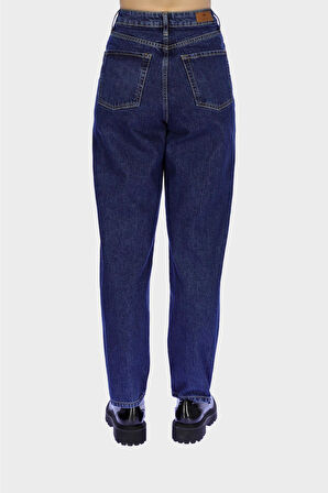 Ariana Orta Mavi Yüksek Bel Patı Fermuarlı Mom Jean Pantolon C 4525-185