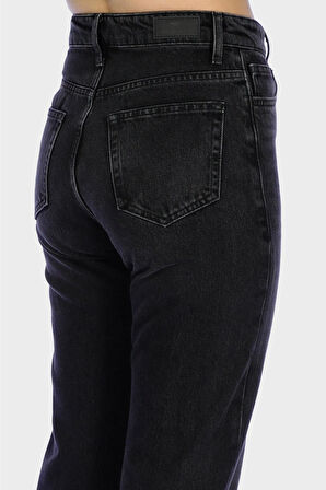 Antrasit Yüksek Bel Regular Bootcut Patı Fermuarlı Jean Pantolon C 6001-005