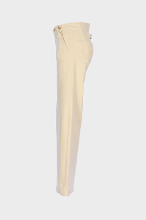 Weslie Ekru Yüksek Bel Patı Fermuarlı Wideleg Düğme Detaylı Jean Pantolon C 4530-213