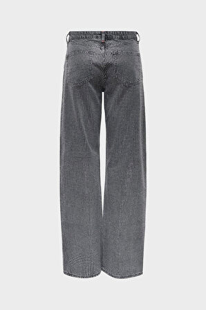Yılbaşı Antrasit Normal Bel Yapıştırma Taşlı Straight Fit Jean Pantolon C 4530-219