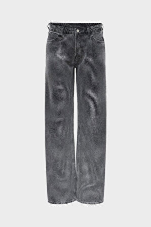 Yılbaşı Antrasit Normal Bel Yapıştırma Taşlı Straight Fit Jean Pantolon C 4530-219